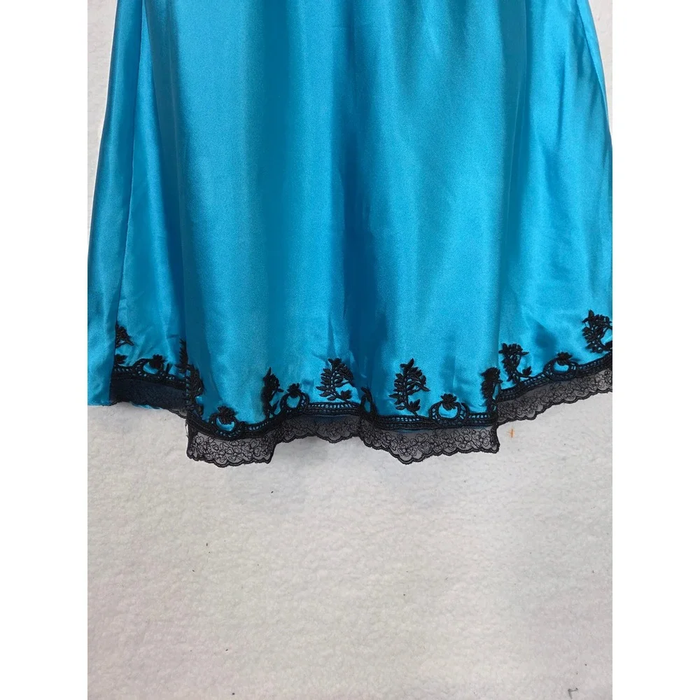 Vtg 90s Womens Babydoll Satin Lace Trim Slip Dress Nightie L Equestrian Coquette